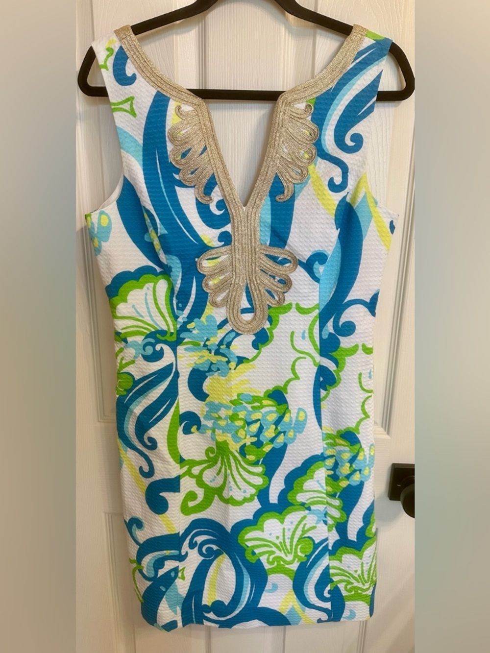 Lilly Pulitzer Janice Resort White Crystal Coast W/Gold Soutache Trim Shift